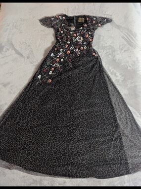 Johnny Was Black Maxi Dress with Multicolor Floral Embroidery